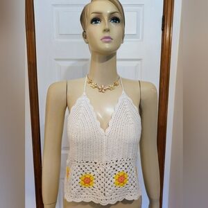Aerie Crochet Crop Top with Sunflower Accents, NWOT